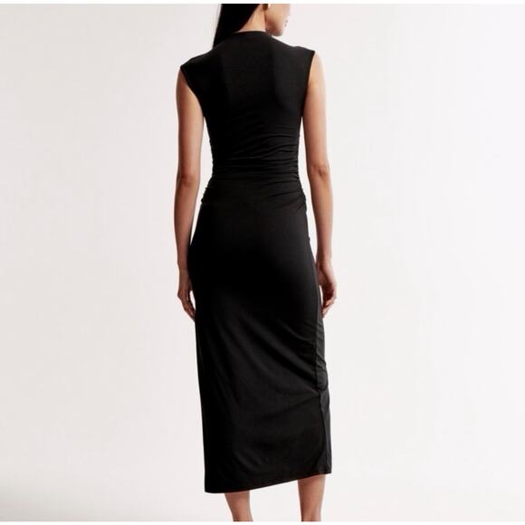 Abercrombie And Fitch Dress Small Tall Black Modal Blend Paloma Maxi Ruched - Picture 12 of 12